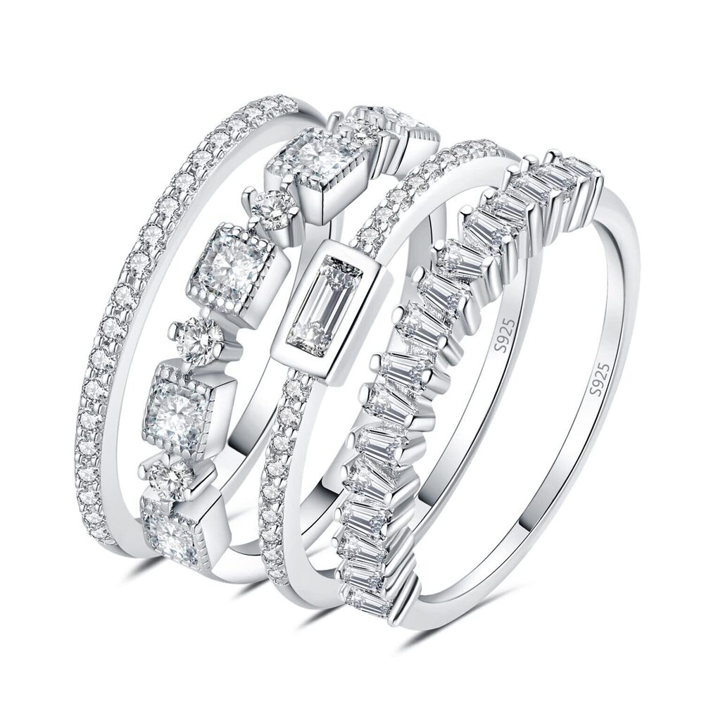 Princess Emerald Cut CZ Stackable Wedding Ring Eternity Bands for